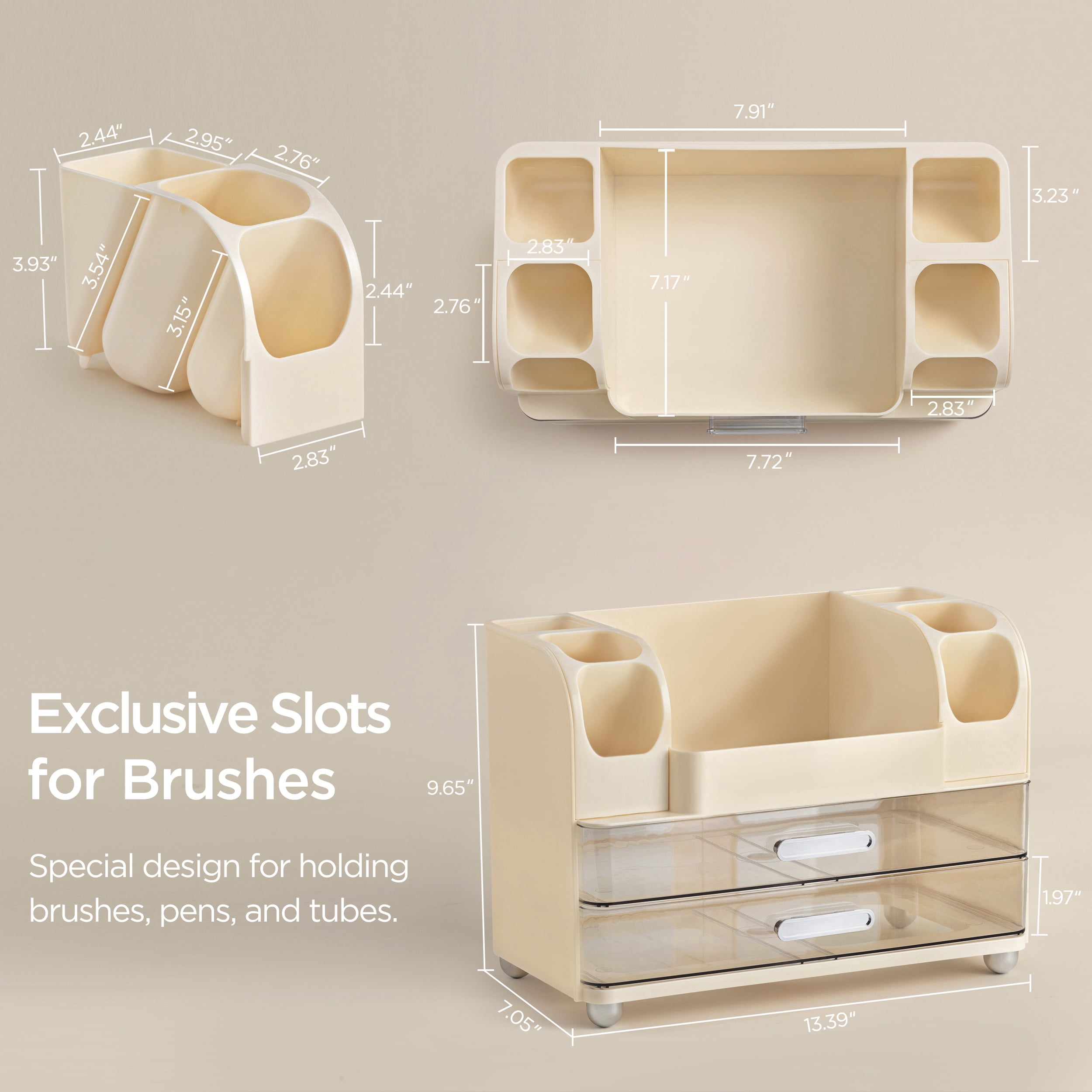 HBlife Makeup Organizer for Vanity with Brush Holder, Large Bathroom Countertop Cosmetic Organizer, Beige