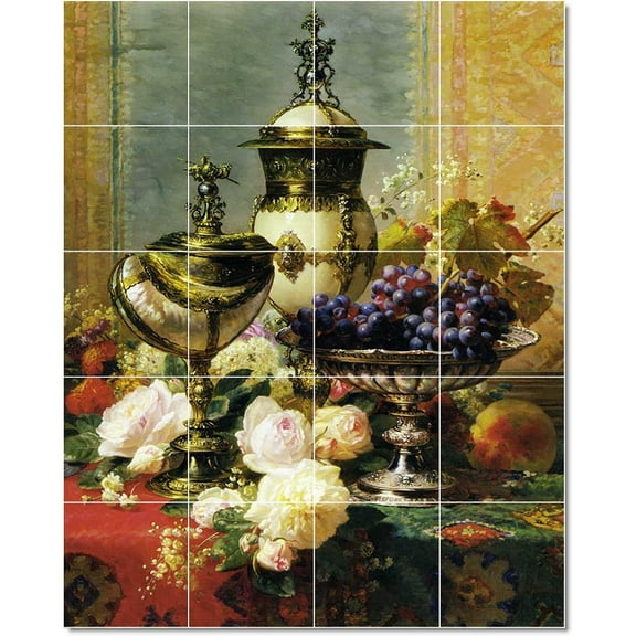 Ceramic Tile Mural-Jean Baptiste Robie Flowers Tile Mural Traditional Home Remodel 17" w x 12.75" h using (12) 4.25 x 4.25 ceramic tiles