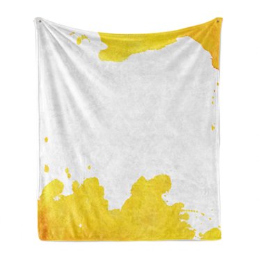 Vintage Soft Flannel Fleece Throw Blanket, Grunge Looking Watercolor Stains Design on Plain Backdrop, Cozy Plush for Indoor and Outdoor Use, 60" x 80", Yellow and White, by Ambesonne