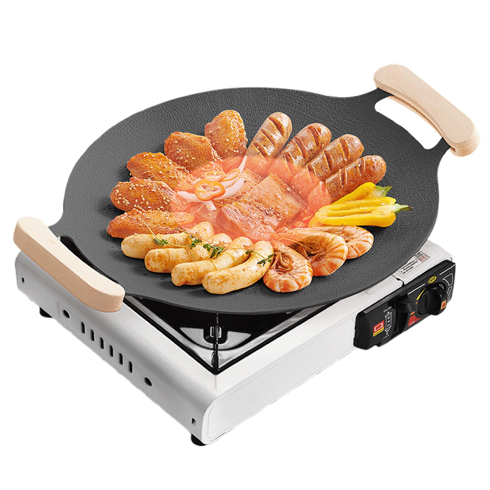 Opvise Multi-Purpose Cast Iron Baking Tray with Double-Ear Anti-Scalding Handles, Heavy Duty Grill Pan for Indoor/Outdoor Cooking, Non-Stick Surface, Even Heat Distribution, Perfect for Grilling