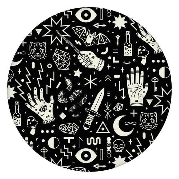 Ethereal Cosmic Elements Round Fitted Tablecloth - 100% Waterproof, Spill-Proof, Durable Elastic Edge Table Cover