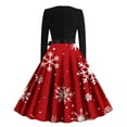 thumbnail image 3 of Pxkloy Merry Christmas Dresses for Women Pleated Long Sleeve Hepburn Dress Xmas Snowflake Round Neck Midi Dresses with Belt Party Outfits 2025 Red,XL, 3 of 3