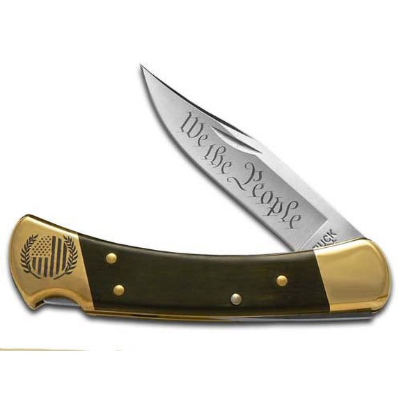 Buck 110 We The People Ebony Wood Folding Hunter 1/500 420HC Stainless Pocket Knife