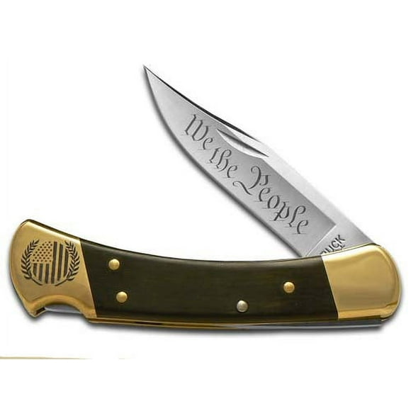 Buck 110 Folding Hunter Knife We The People Ebony Wood 1/500 420HC Stainless  Cuchillo