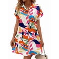 thumbnail image 3 of Womens Summer Shirt Dress Short Sleeve Floral Shift Dress Casual Loose Flowy Beach Sundress White M, 3 of 9