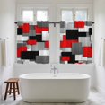 thumbnail image 4 of Red Black Geometric Kitchen Curtains 54 Inch Length, Modern Abstract Art Block Tiers Curtains for Bathroom Bedroom Cafe, Light Filtering Small Window Treatment Short Tiered Drapes 2 Panels 42"Wx54"L, 4 of 8