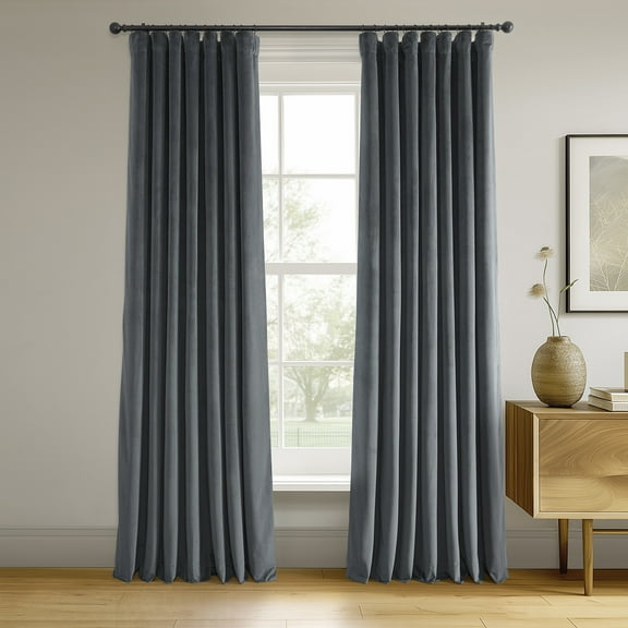 Half Price Drapes Signature Blue Grey Velvet Blackout Curtains For Bedroom(1 Panel), 50WX 108L