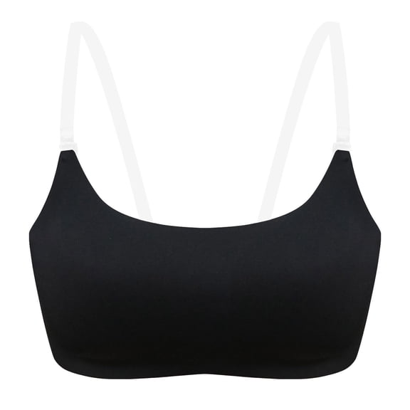 VISALY Women Seamless Low Back Bra Wireless Lift Support Push Up Backless Bra Padded Bralette Thin Straps Comfort Bras Clear Invisible Strap Wireless Bra U-Neck Seamless Comfort Underwear Black L