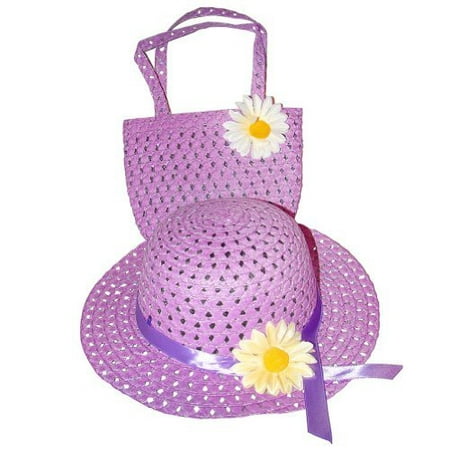 Girls Sunflower Tea Party Sun Hat and Purse Sets，Purple