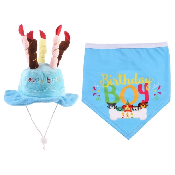 Baberos transpirables para mascotas toalla de Saliva bordada sombrero de cumpleaños Ehuebsd suministros para perros pañuelo para el cuello decoración de fiesta regalo para mascotas 1 Juego
