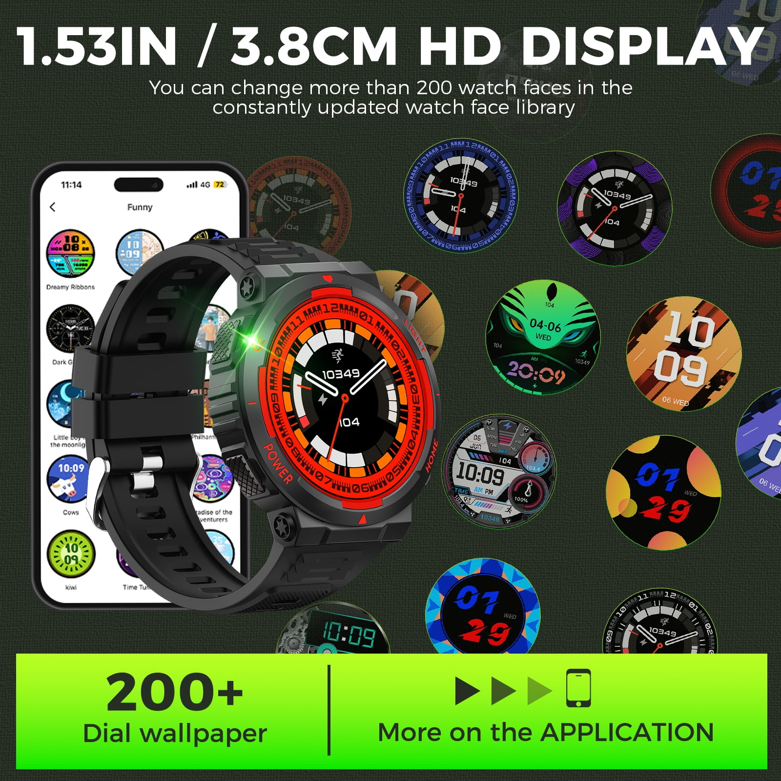 Cyberdyer Sports Smart Watch for Men(Answer/Dial Calls) with Flashlight, 3ATM Waterproof 1.53'' Screen Big Battery Rugged Smartwatch, 100+ Sport Modes Fitness Tracker for iPhone Android