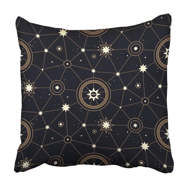 Funda de Almohada ABPHQTO Alquimia Geometría Espacio Mágico Negro Con Estrellas y Constelaciones 50x50 cm