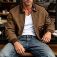 thumbnail image 5 of Men's Vintage Patchwork Jacket, Baseball Collar Zipper Coat With Multi-Pockets, Casual Biker Short Workwear Outerwear Brown M, 5 of 8