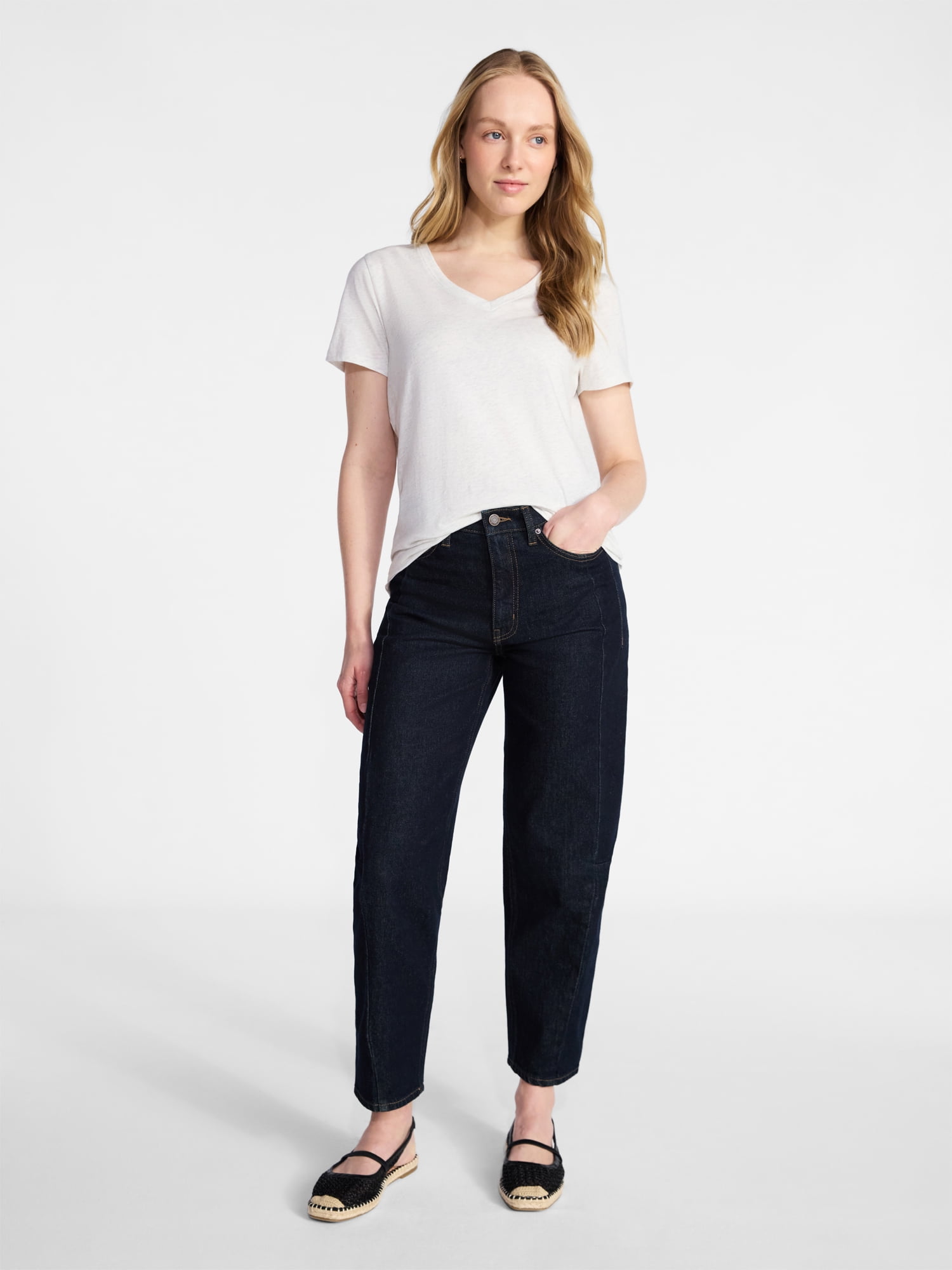 Time and Tru Women's Cotton V-Neck Tee with Short Sleeves, Sizes XS-4X