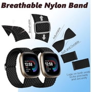 REQO 2 Pack Elastic Bands Compatible for Fitbit Versa 3 / Fitbit Versa 4 / Fitbit Sense/Sense 2, Classic Soft Breathable Adjustable Sport Smartwatch Replacement Wristband for Women Men