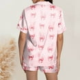thumbnail image 4 of Yuncity Cute Easter Pajamas For Women Silk Satin Heart Shaped Rabbit Short Sleeve Button Down Shirt Shorts Pjs Loungewear Sleepwear Light Pink L, 4 of 5
