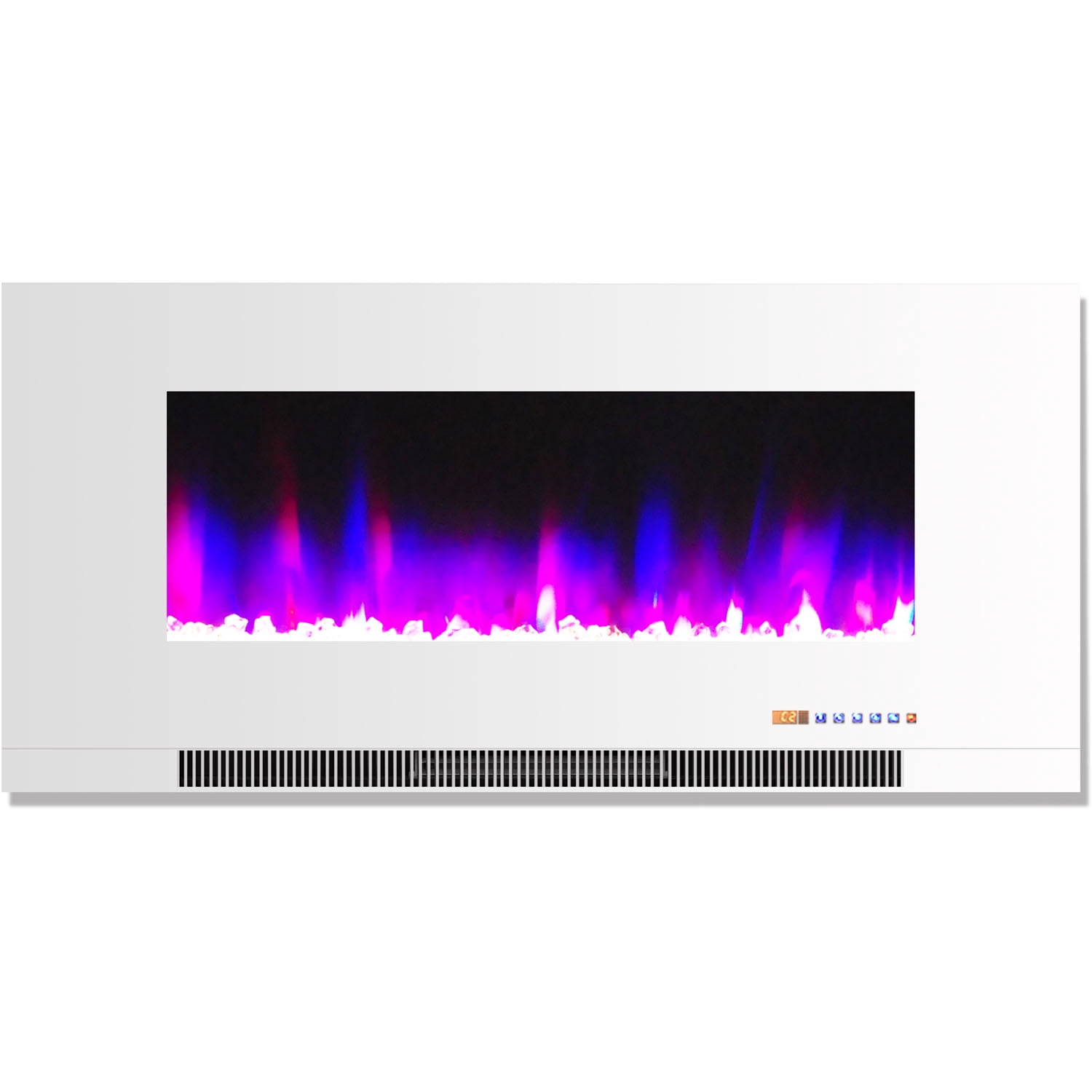 Hanover 42 In. Wall-Mount Electric Fireplace in White with Multi-Color Flames and Crystal Rock Display
