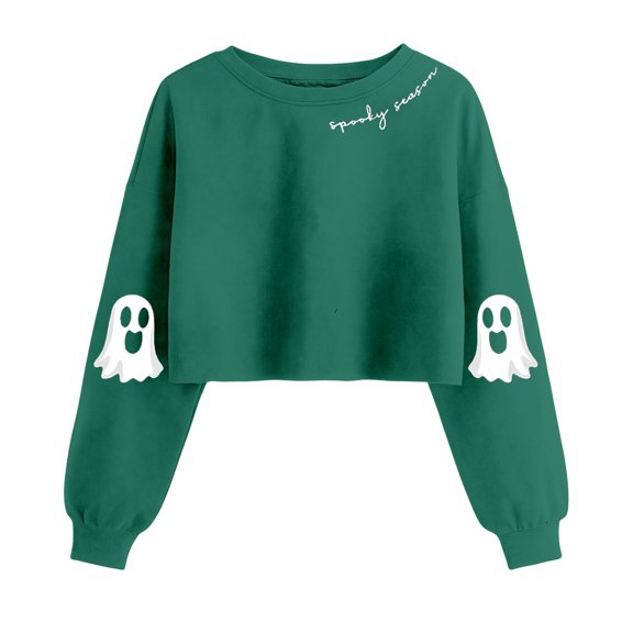 Certgust Sweatshirt Women Under $10 Womens Crop Sweatshirt Fall Halloween Long Sleeve Pullover Season Sweatshirt Cropped Style