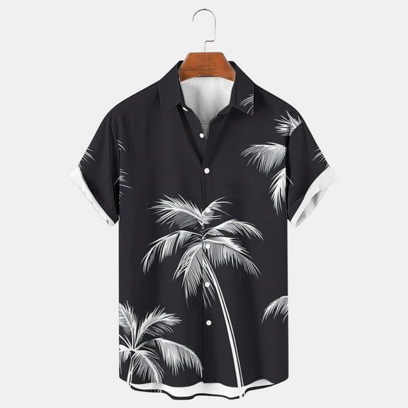 ZRGHAOYLQ Mens Hawaiian Shirts Summer Palm Tree Print Shirt Plus Size Short Sleeve Button Down Shirts Big and Tall Shirt for Beach Vacation