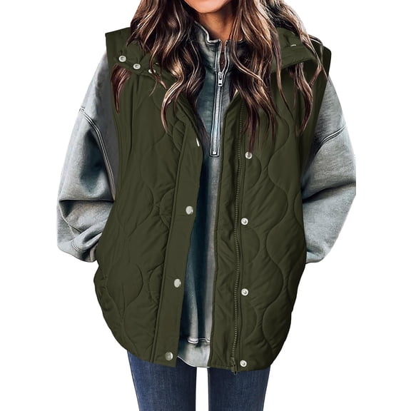 Zeagoo Puffer Vest Women Sleeveless Quilted Jacket Lightweight Snap Zip Up Stand-up Collar Down with Pockets Outerwear