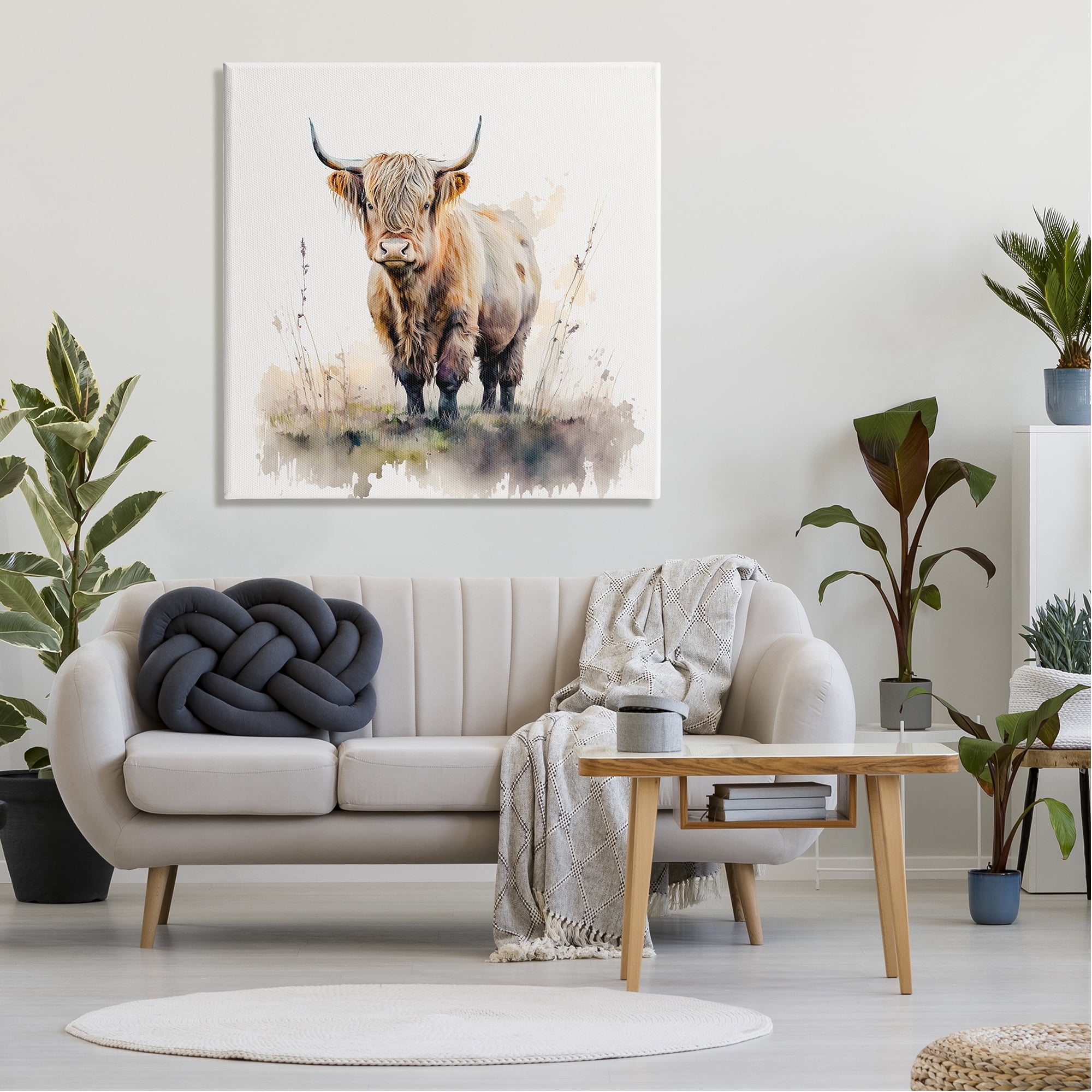 Stupell Industries Cattle & Modern Sprouts Animals & Insects Painting Gallery Wrapped Canvas Art Print Wall Art, 36 x 36