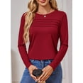 thumbnail image 3 of JYLFC Womens T-shirts Round Neck Long Sleeve Tee Lightweight Shirts, Burgundy L, 3 of 6