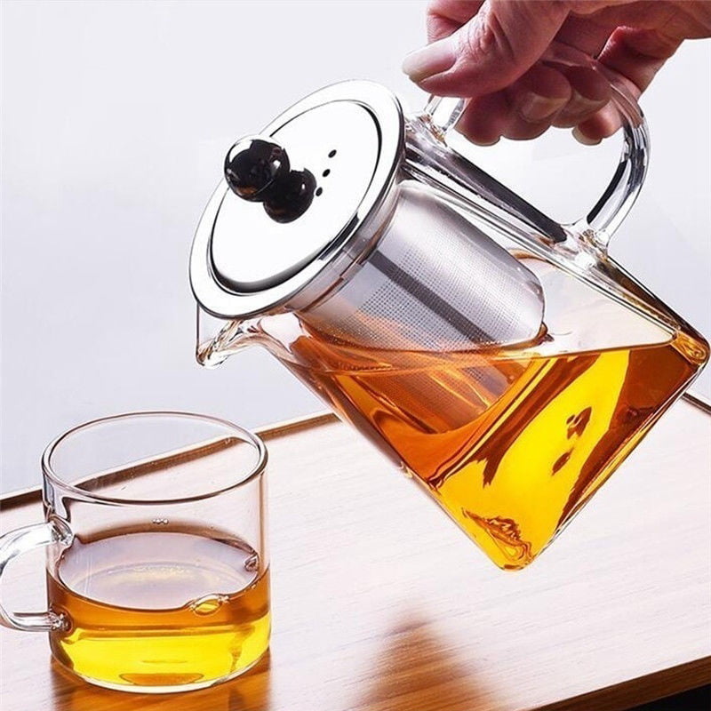 Heat Resistant Clear Glass Teapot Jug With Infuser Tea Leaf Herbal 
