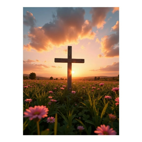 Diamond Art Kit for Adults, Sunset Meadow Cross Blossoms Diamond Painting for Adults Beginners, 5D DIY Diamond Art Painting Kits, Colorful Diamond Painting Craft for Home Decor 12x16