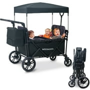 Lilypelle 4 Seater Stroller Wagon, Quad Stroller Wagon for 4 Kids, Push Pull Collapsible Toddler Wagon Stroller with Canopy, Convertible Seats, 5-Point Harnesses, Snake Tray