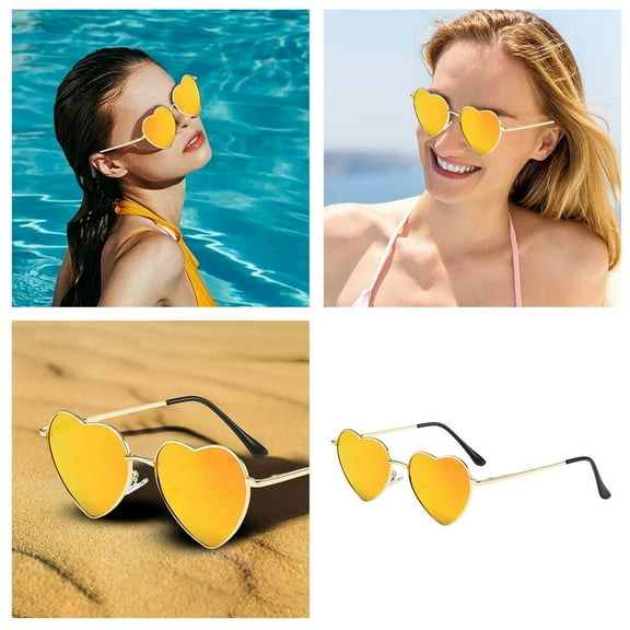 Polarized Heart Shaped Sunglasses For Women Men Retro Hippie Style Gold Metal Frame Fashionable Holiday Party Accessories