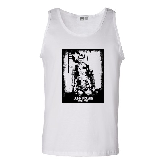 John McCain Senator USA Flag RIP 1936-2018 Hero Black DT Adult Tank Top