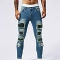 thumbnail image 4 of lkfuzj Men's Ripped Patch Skinny Jeans, Solid Color Button Stretch Slim Fit with Pockets, Trendy Distressed Denim Pants for Casual and Stylish Look, 4 of 9