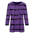 thumbnail image 4 of WTXUE T-Shirts 3/4 Sleeve, Crew Neck Shirts for Women's Button up 3/4 Length Sleeve T Shirt Top Striped Casual Tops for Women Purple/Striped XXL, 4 of 4