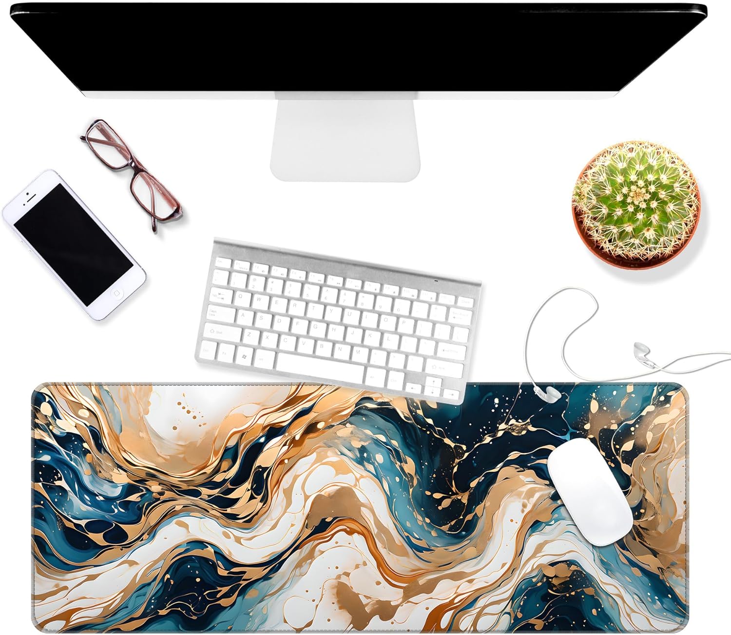 Thin Extended Gaming Mouse Pad （31.5 * 11.8 * 0.08 inch） with Stitched Edges Large, Long XXL Keyboard and Mouse pad Desk Mat for Gaming Office & Home - Art 1