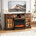 thumbnail image 6 of VINGLI Fireplace TV Stand up to 65'' TVs, 3-Sided Glass Entertainment Center with Electric Fireplace Heater & Glass Doors and Drawers, Media Console Table with LED, Living Room, Dark Rustic Oak, 6 of 8