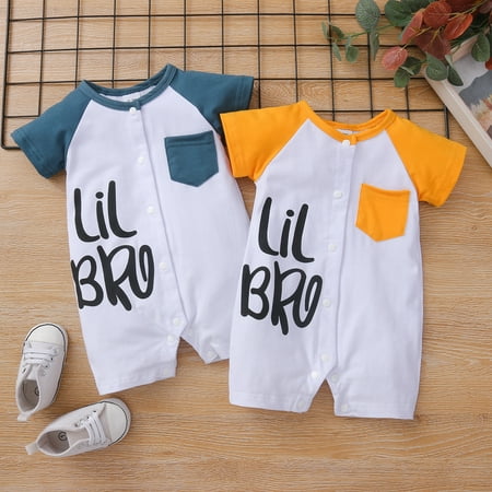 

Puloru Baby Boy’s Letter Printing Single-breasted Short Sleeve Jumpsuit