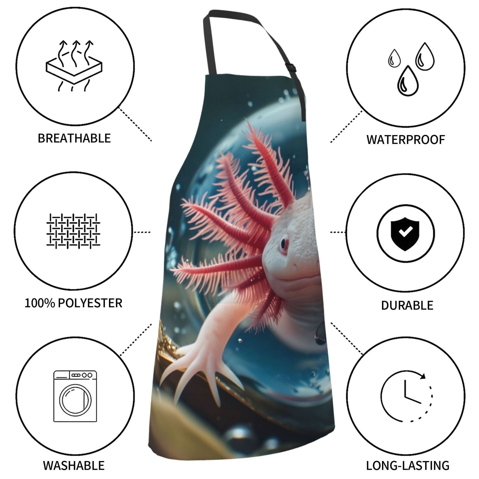 Kdxio Bubbles Axolotl Fantasy Apron with Pockets Adjustable Kitchen Aprons for Men Women Waterproof Aprons for Cooking,Drawing,Crafting, Baking Household Cleaning