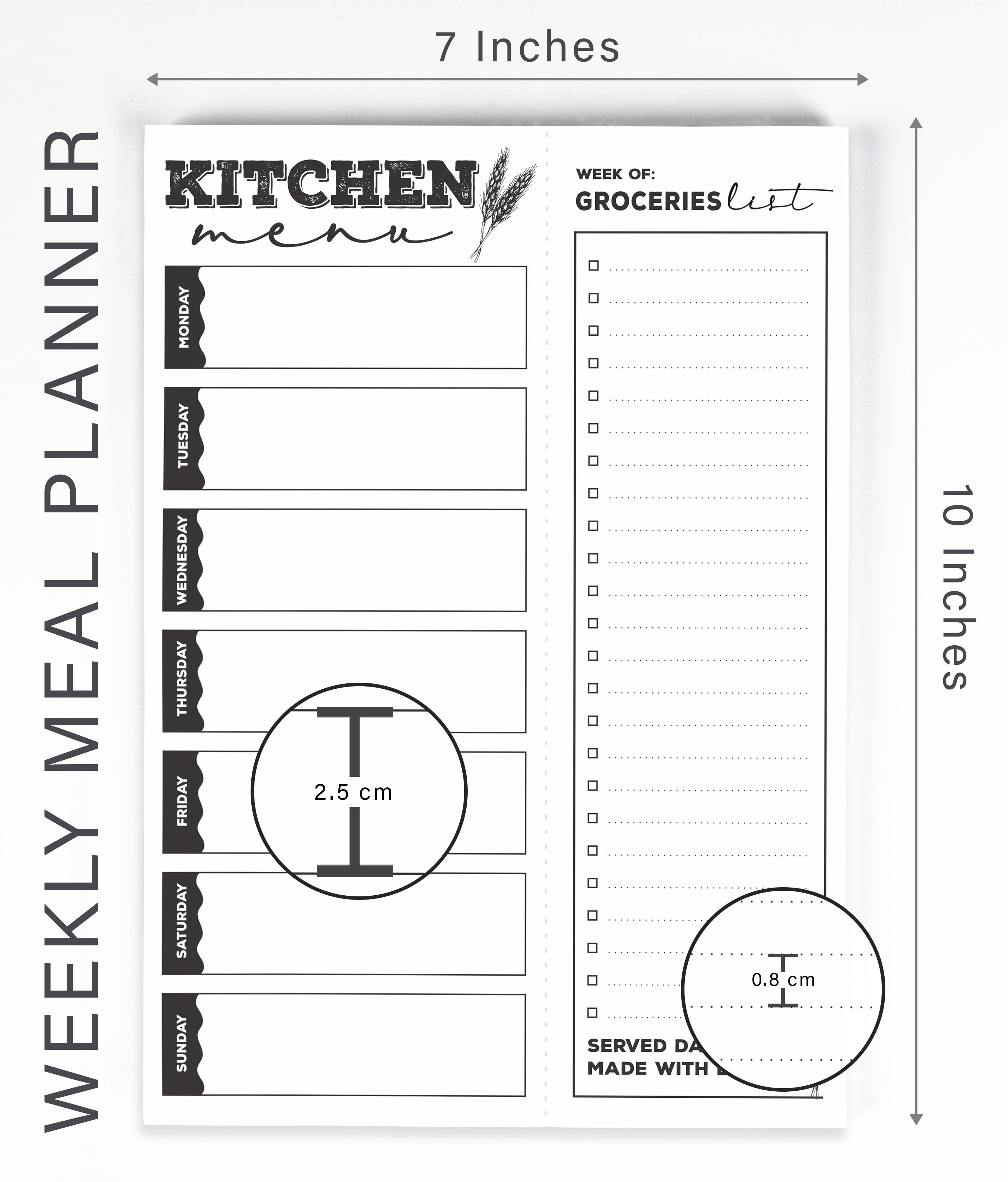Inkdotpot Weekly Meal Planner Notepad 7"x10 , "Kitchen Menu" Magnetic Meal Planning Pad with Tear Off Grocery Shopping List for Fridge- Kitchen & Home - 54 Sheets -3R