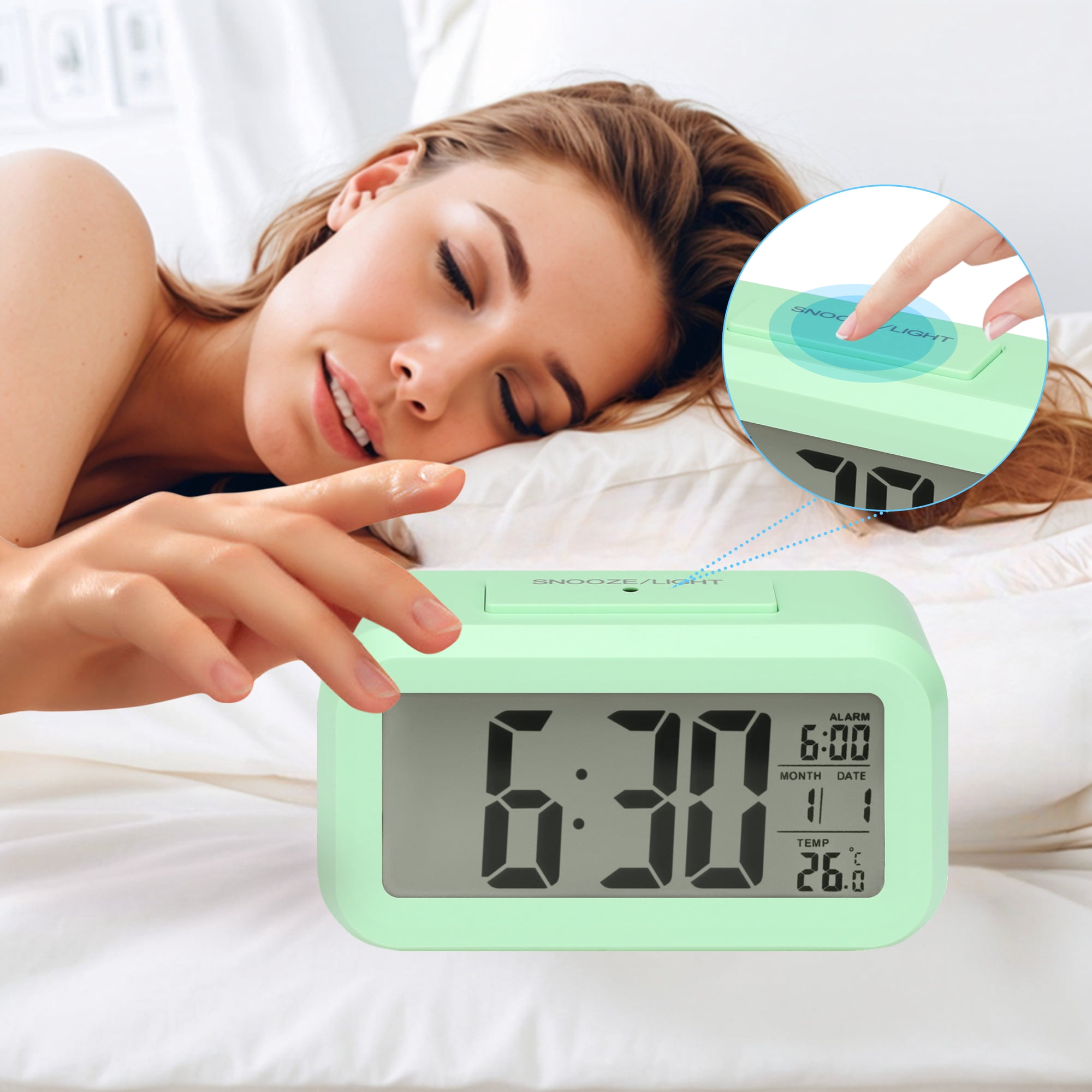Unique Bargains 2 Pcs Small Digital Alarm Clock 5.5 x 2.8 x 1.8 in Green