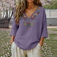 thumbnail image 2 of Lmueinov Women's 100% Cotton Boho Embroidered Tops V Neck 3/4 Sleeve Loose Casual Shirts Vintage Floral Tunic Blouses for Daily Vacation Wear, S-3XL, 2 of 6