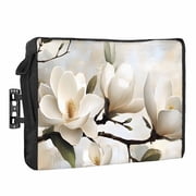 White Floral Outdoor TV Cover 48 to 50 inch Weatherproof Waterproof, Magnolia Flowers TV Enclosures with Remote Control Pocket Flat Screen Protector for Outside