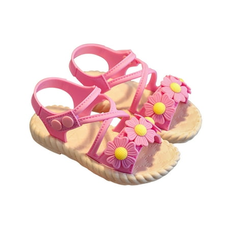 

Fesfesfes Summer Sandlas for Toddler Shoes Baby Girls Cute Solid Color Flowers Non-slip Soft Sole Beach Sandals