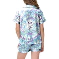 thumbnail image 4 of UAYOTSE Kids Silky Satin Nightwear Set, Girls Short‑Sleeve Collared Button‑Front Top with Coordinating Shorts, Casual Home Sleep Outfit Size 12-13 Years, 4 of 5