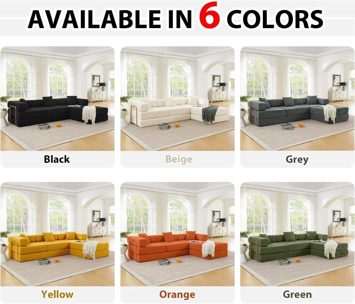 Ywen 108" Modular Sectional Sofa,Futon Convertible Sofa Bed,Oversized Corduroy Boneless Couch for Living Room,Floor Loveseat Sleeper with Pull Out Bed,Free Combination,No Assembly Required (Black)