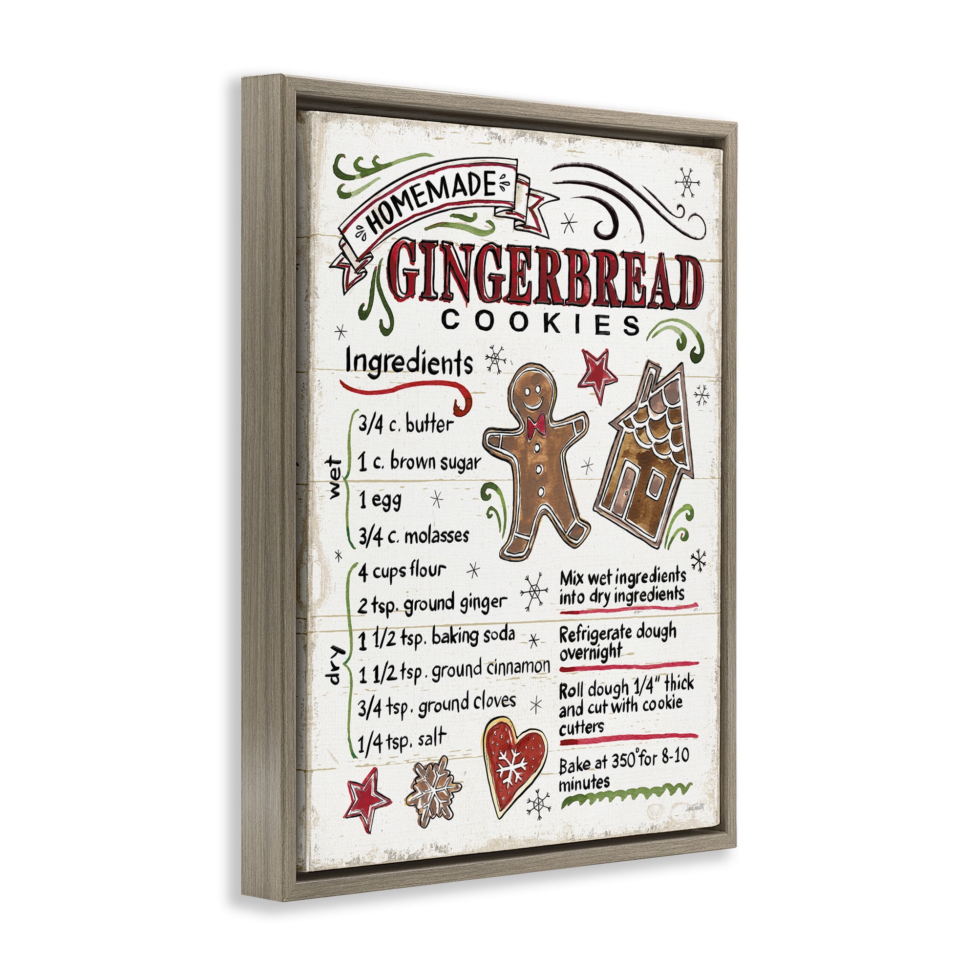 Stupell Industries Holiday Gingerbread Cookies Recipe Food & Beverage Painting Brown Floater Framed Canvas Art Print Wall Art, 17 x 21