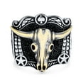 thumbnail image 2 of Bling Jewelry Mens Mens Silver Ring Brown Tiger Eye & Black Onyx Gemstone Western Longhorn Design, 2 of 5