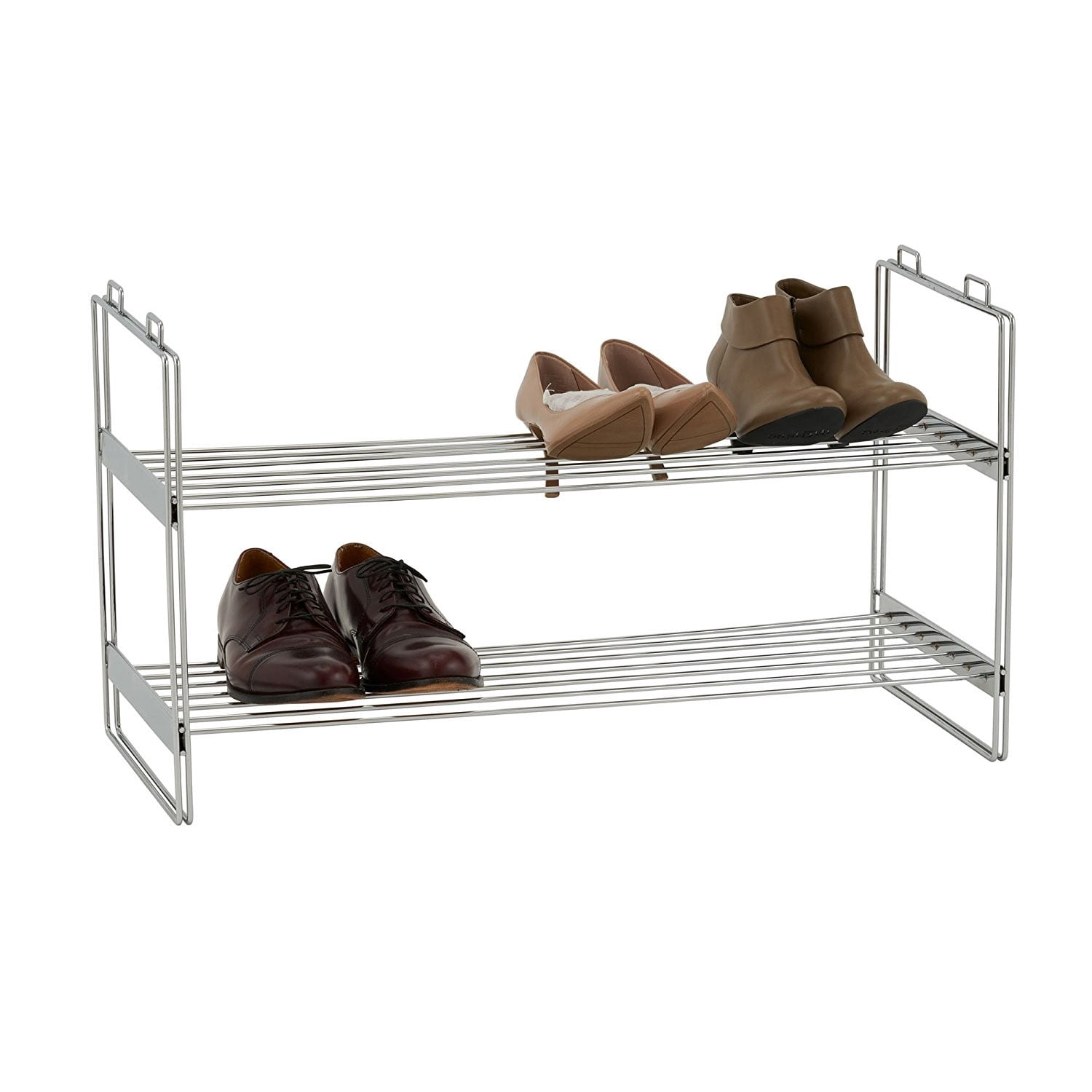 Household Essentials Stackable Two-Tier Shoe Rack, Chrome