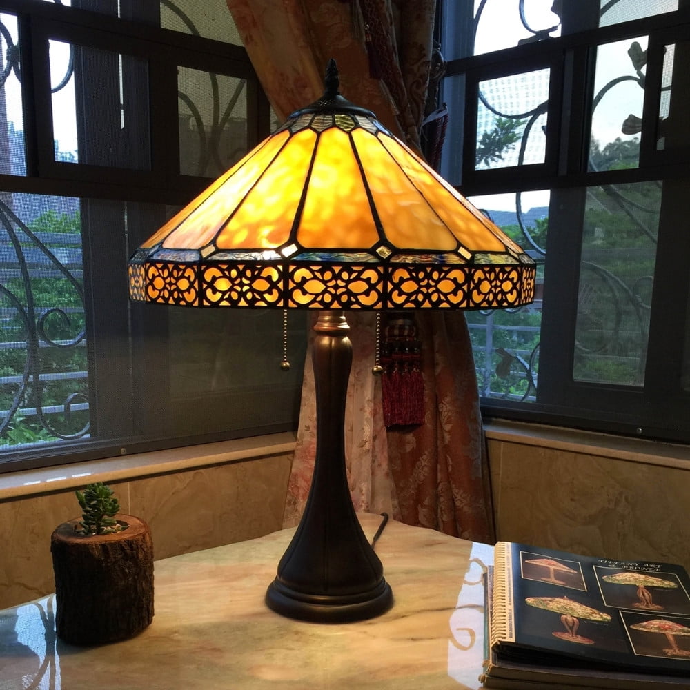 CHLOE Lighting ELEANOR Tiffany-style 2 Light Mission Table Lamp 16" Shade
