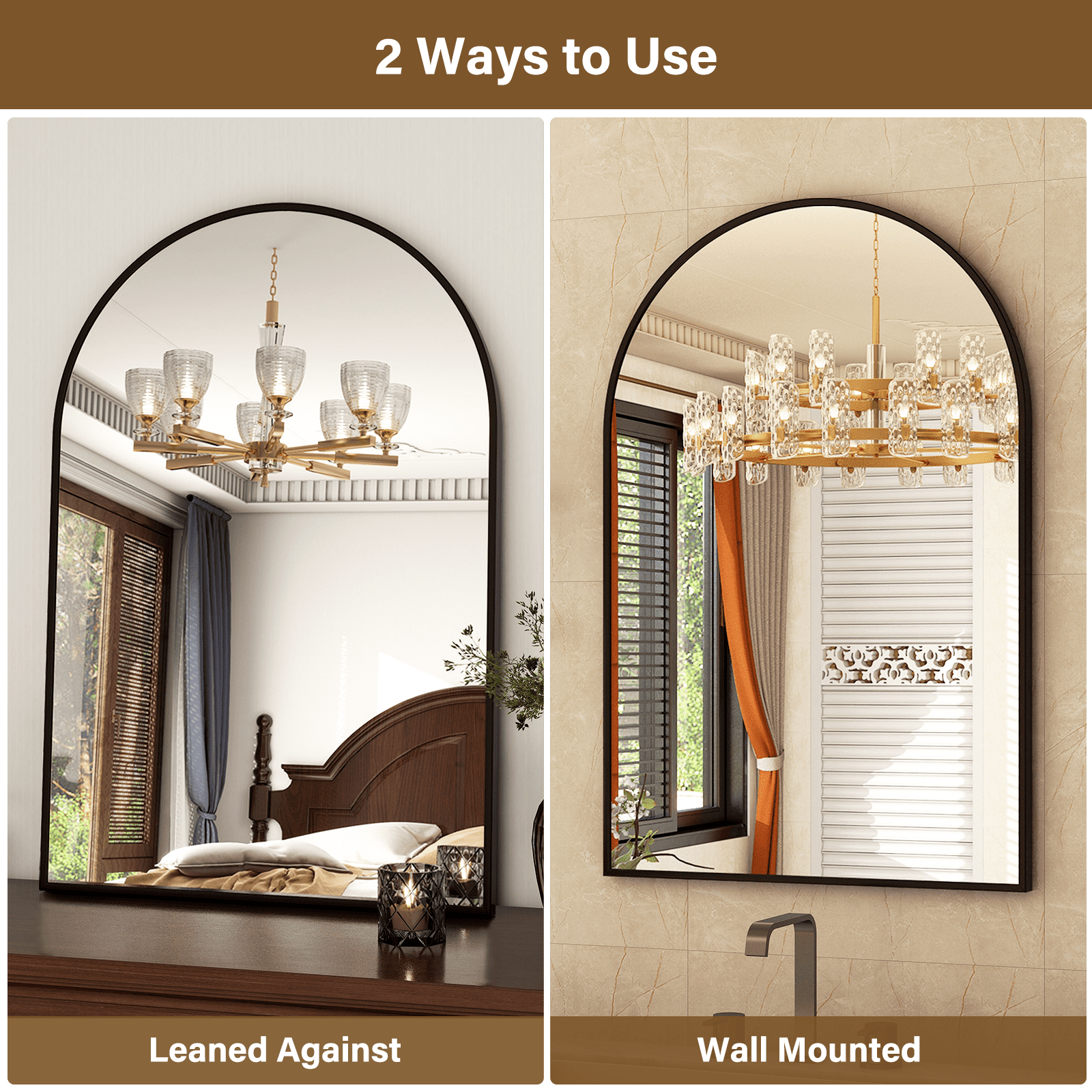 GRAHMCY 40"x30" Arched Bathroom Mirror Wall Mirror With Aluminum Alloy Frame, Black