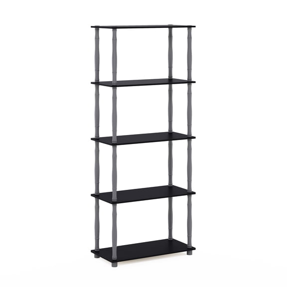 Furinno Rata 6-Tier Industrial Multipurpose Flat Base Shelf Display Rack with Metal Frame, Wide, Marble White
